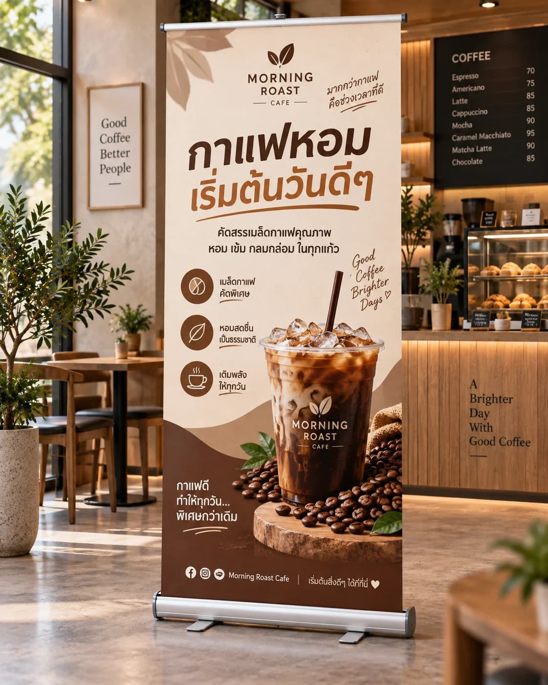 ภาพตัวอย่างโรลอัพสำหรับร้านกาแฟ